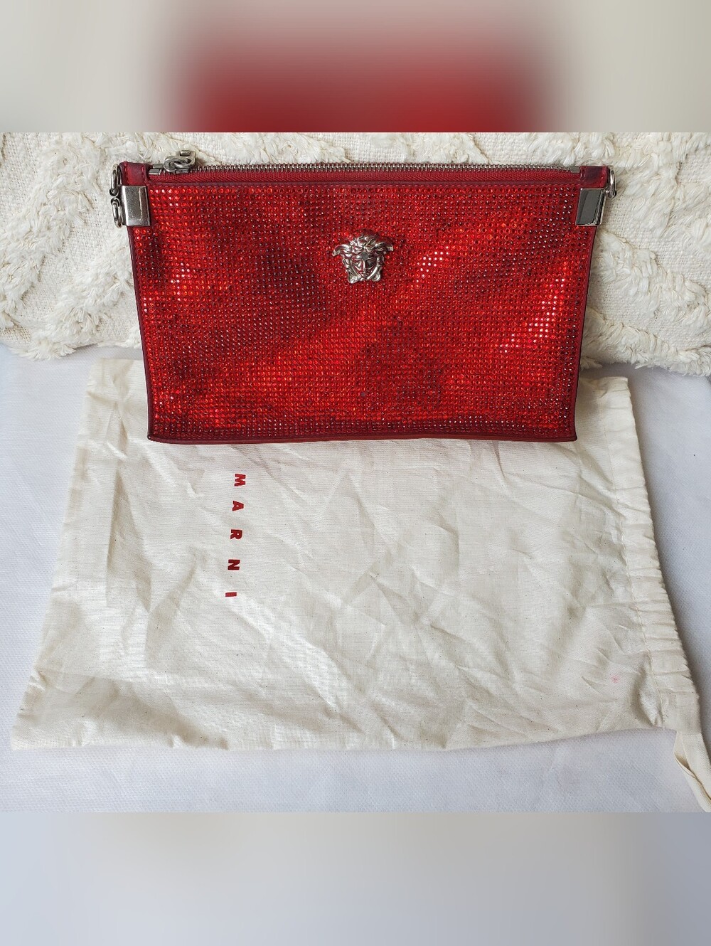 Versace Red Crystal-Embellished Wristlet Clutch - Picture 16 of 16